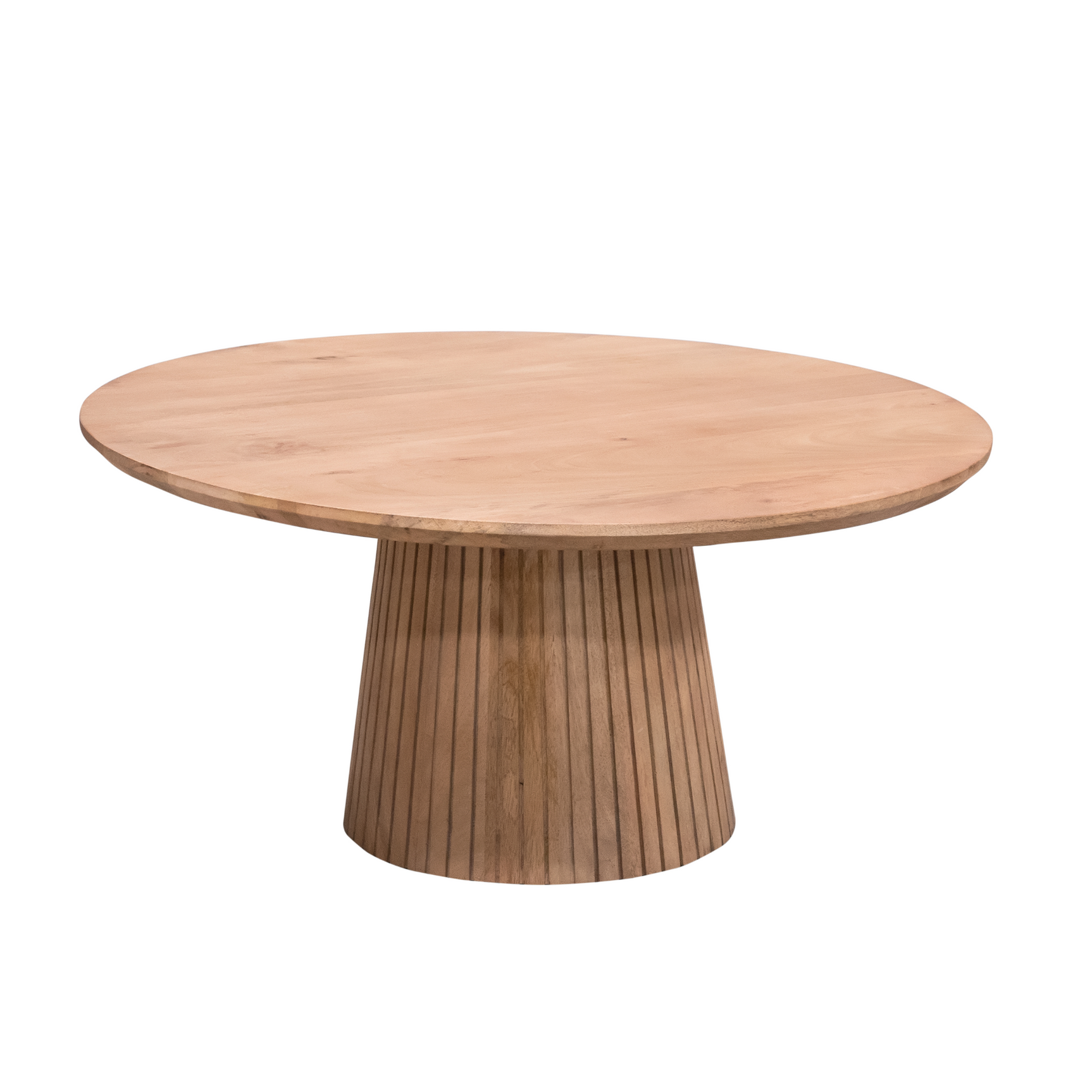 Salontafel Solana naturel hout met rond tafelblad en taps, geribde poot