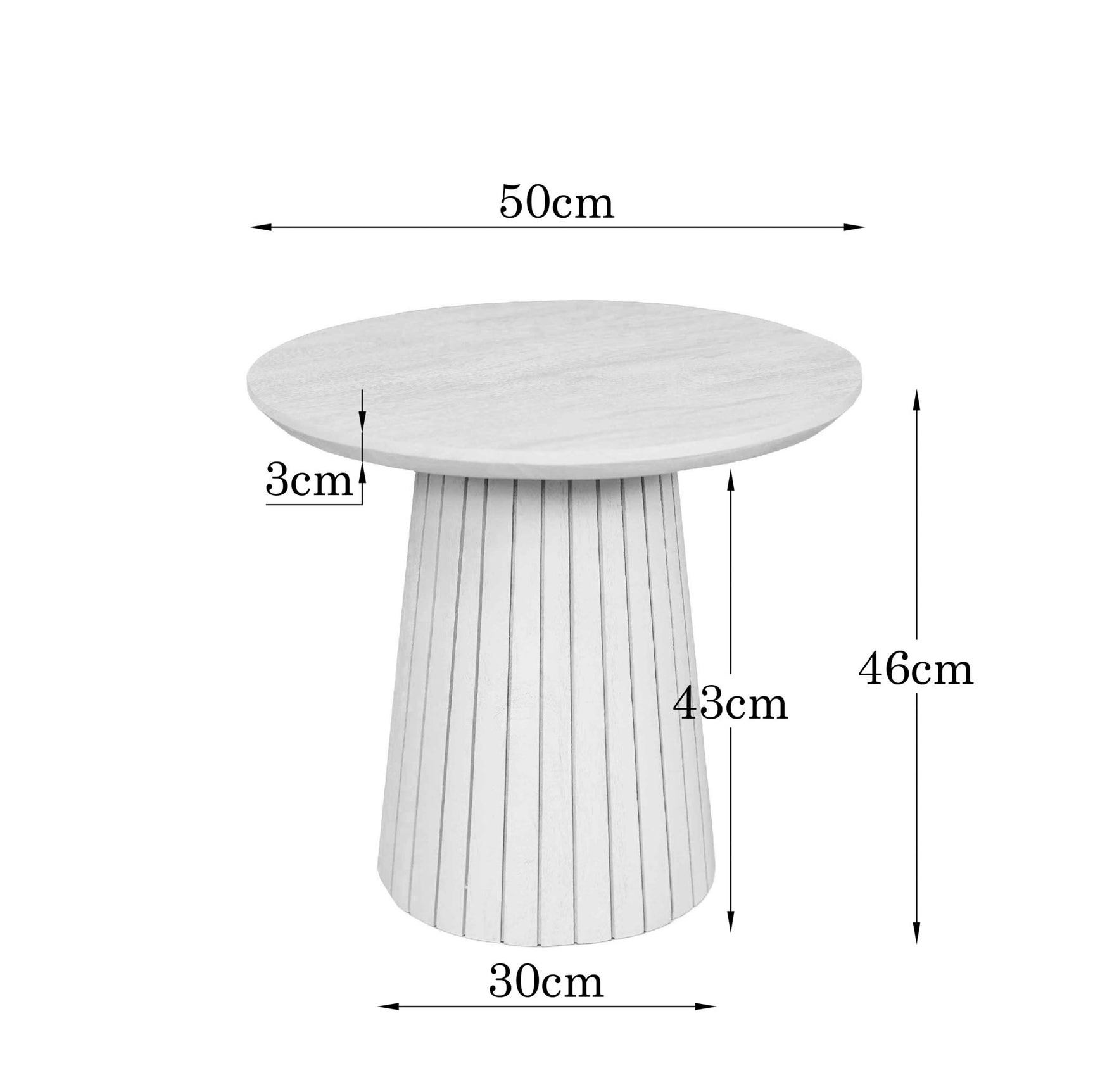 Salontafel met rond blad van mangohout; afmetingen: 50 cm breed, 46 cm hoog