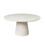 Ronde eettafel van zand mangohout met geribbelde poot, blad 130 cm
