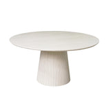 Ronde eettafel met rond blad en verticale ribben in de zandkleurige middenzuil