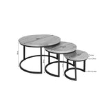 Salontafel set van 3 met ronde bladen: afmetingen en uitsparing in het ontwerp