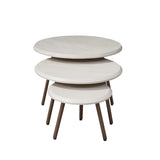 Set ronde salontafels, 3 delig, licht zandkleurig mangohout en bruine poten