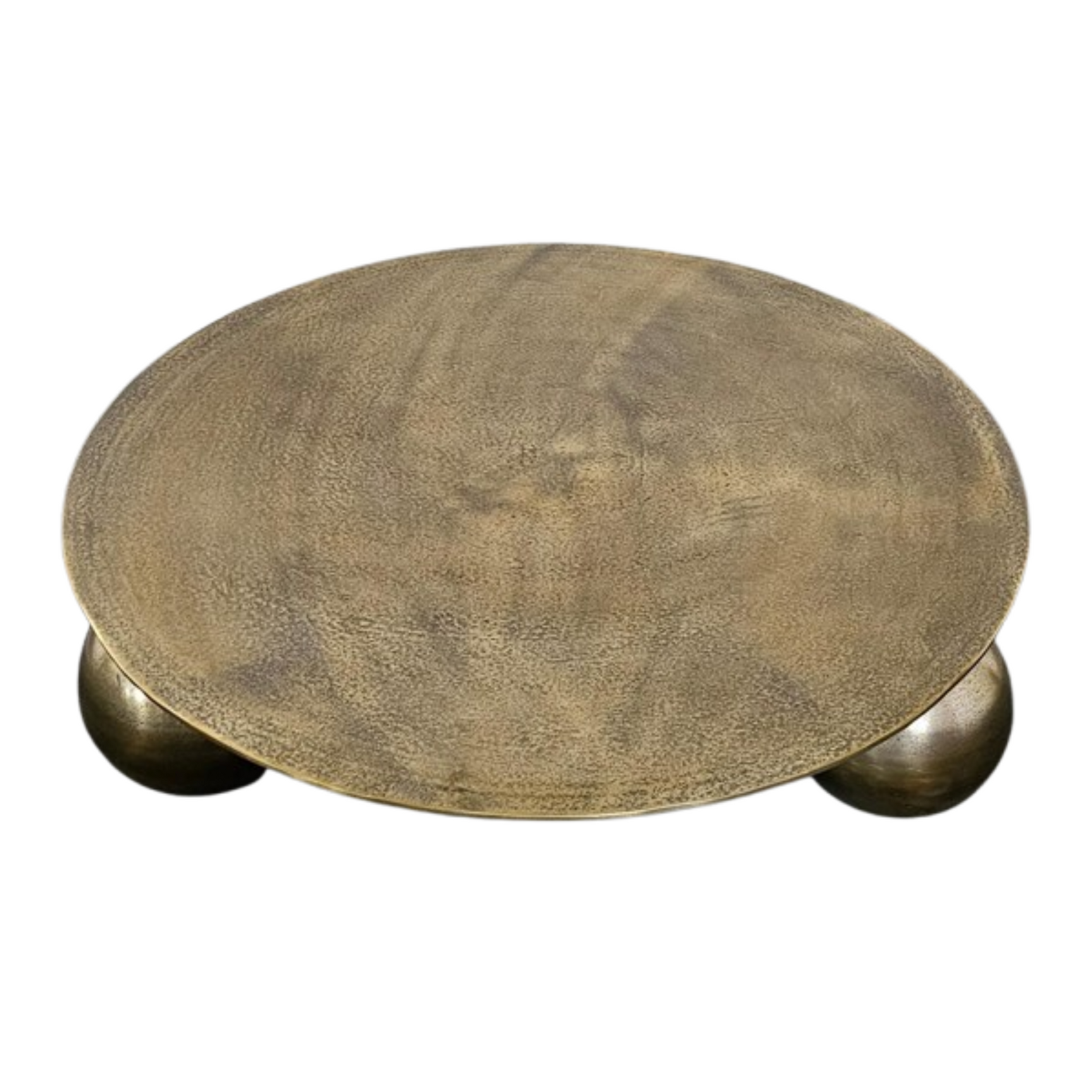 Ronde salontafel met goudkleurig ovaal blad en dikke ronde pootjes