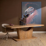 Houten eettafel Voco met rechthoekig blad en breed middenonderstel in naturel hout