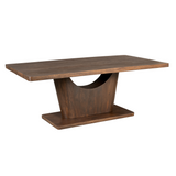 Eettafel Voco met bruin houten blad en centrale middenpoot met boogvormige uitsparing