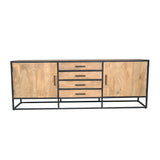 Dressoir met twee deuren en vier lades in eikenlook, zwart metalen frame