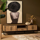 Tv-meubel Dakota met houtdeuren, lade en zwart metalen frame