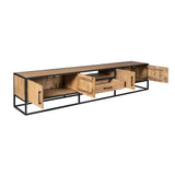Tv-meubel Dakota met open vakken en uitschuifbare lade, hout en zwart frame