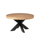 Ronde salontafel met licht houten blad en brede zwarte pootarmen