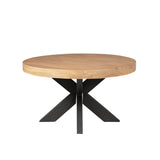 Ronde salontafel met rond eiken blad en centrale zwarte poot