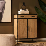 Kast Dakota met 2 deuren en lade, eikenlook en zwarte metalen frame voor interieur