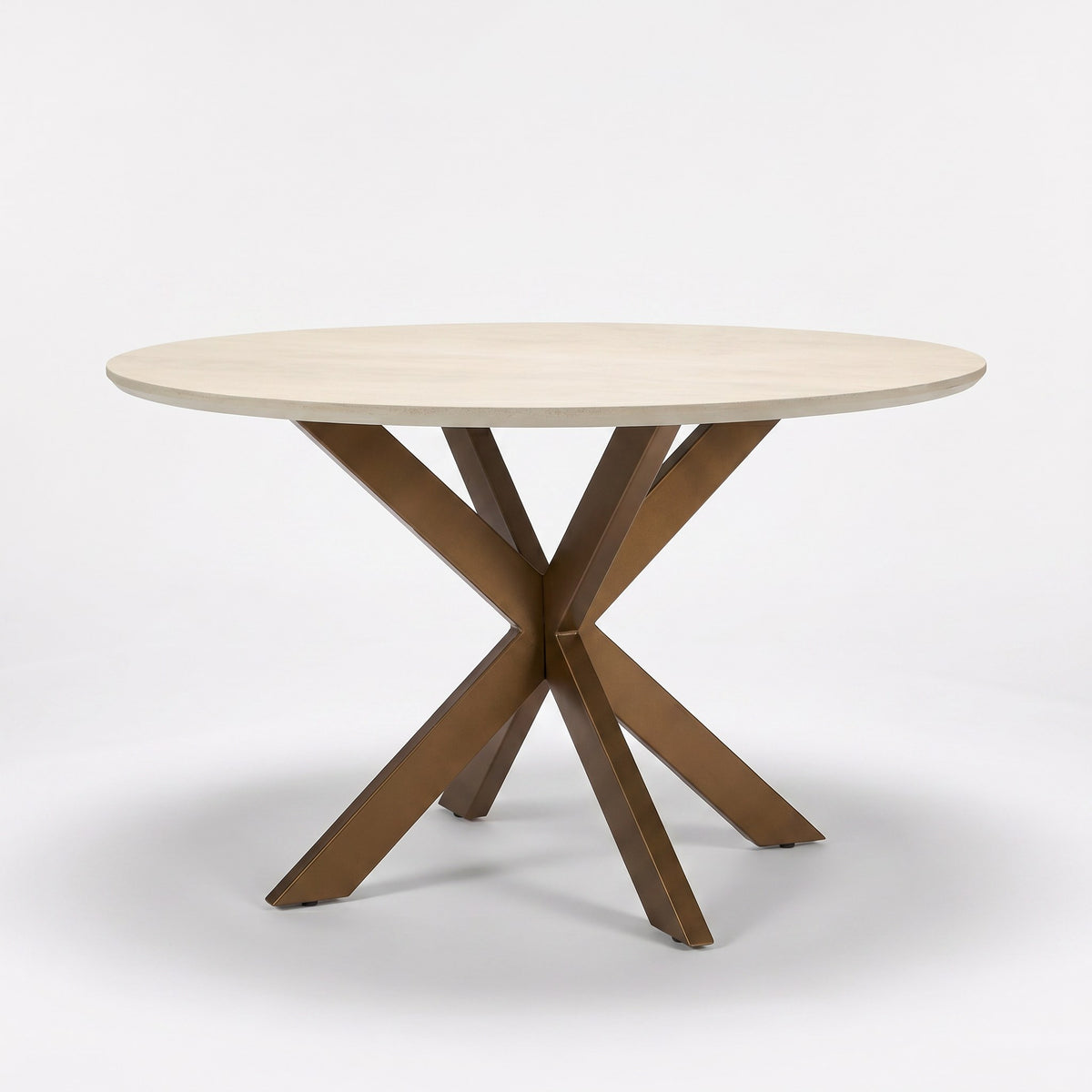 Ronde zandkleurige eettafel met taps toelopende X-poten, 150 cm