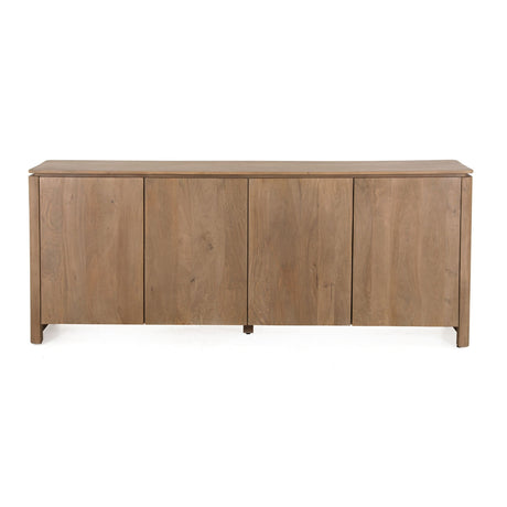 Dressoir met grijs blad en vier deuren in naturel mangohout, houten pootjes