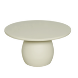 Witte ronde salontafel met plat blad en glad, bolvormig onderstel