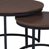 Set van 2 ronde salontafels met zwart onderstel en bruine eikenbladen