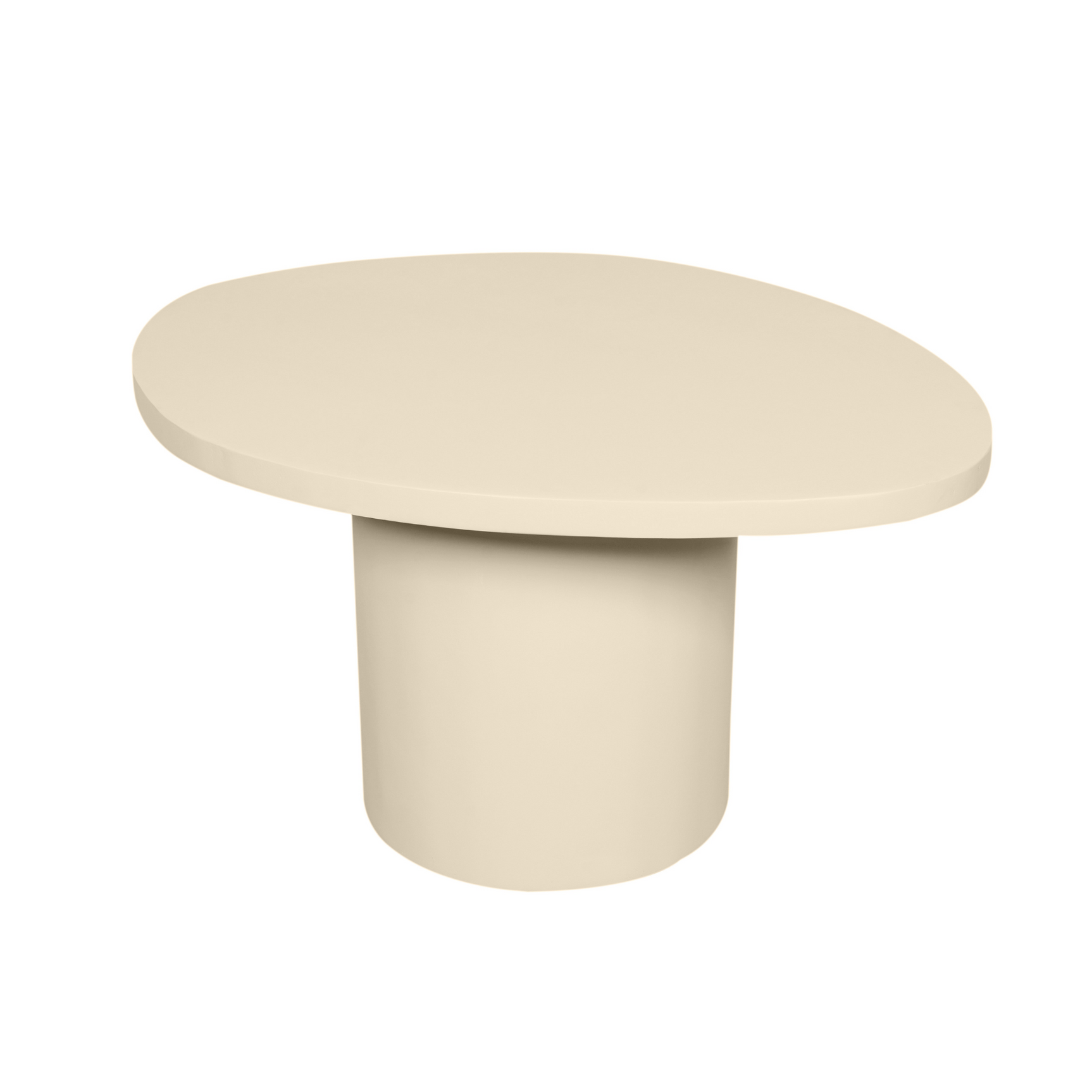 Ronde salontafel in zandkleur met glad blad en cilinderpoot