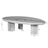 Salontafel met ronde vorm: 130 cm lang, 35 cm hoog en 6 cm dik blad