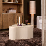 Lovi salontafel in zandkleur met rond blad en massieve, gladde cilindervoet