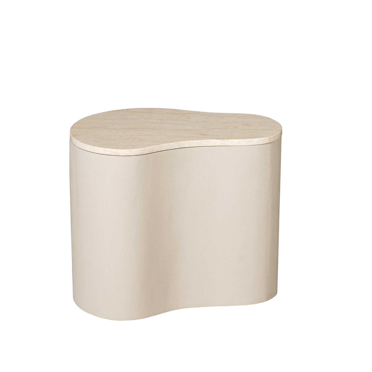 Salontafel met rond blad, licht zandkleurig, glad oppervlak met marmerlook