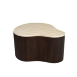 Ronde houten salontafel Lovi met licht eiken blad en donkerbruine onderkant