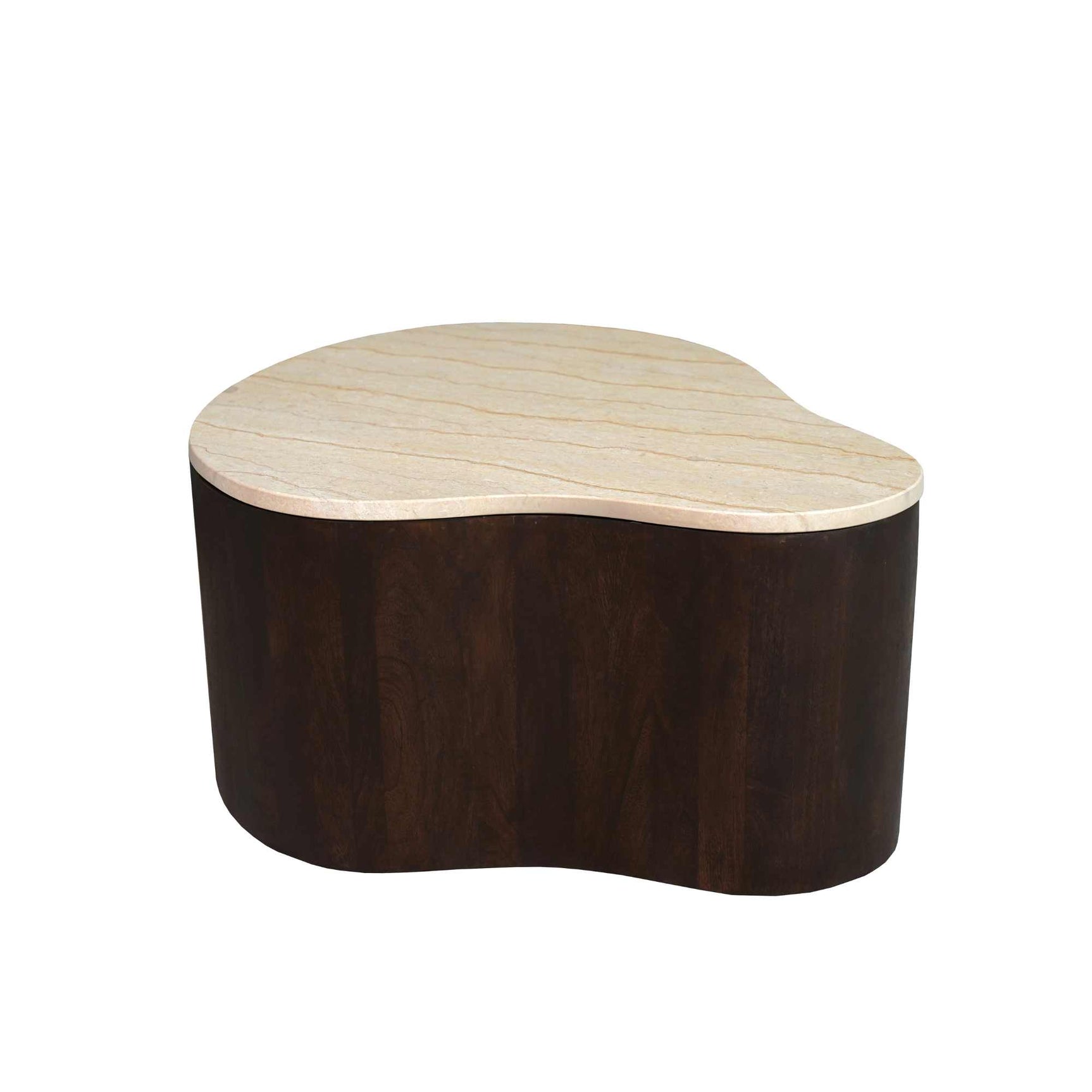 Ronde houten salontafel Lovi met licht eiken blad en donkerbruine onderkant