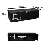 Zwart tv-meubel Brussel met afmetingen 150×46×42 cm
