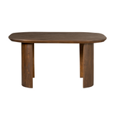 Bruin houten bureau met rond tafelblad en vier stevige poten