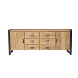 Dressoir Britt van licht eikenlook met 3 lades, 2 kastdeuren en zwarte poten