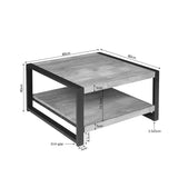 Salontafel maattekening: 80x80 cm, hoogte 45 cm, 2 planken, zwart frame