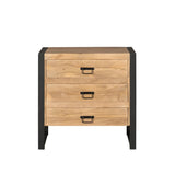 Ladenkast met 3 laden, licht eiken look en zwart metalen frame met ladegrepen.