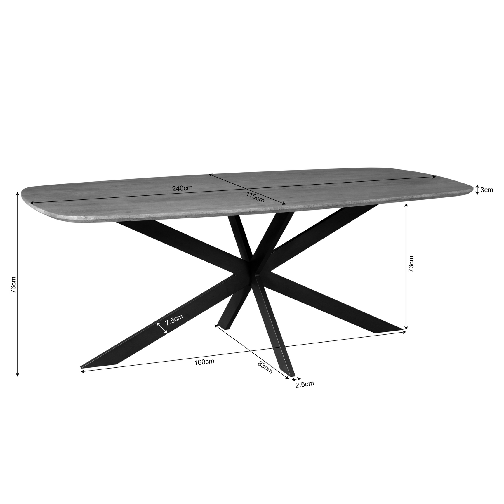 Elegante eettafel | Deense ovaal | 240 x 110 cm