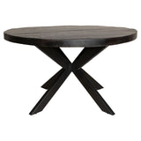 Denver ronde eettafel met zwart blad en zwarte X-vormige onderstelpoten.