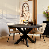 Ronde eetkamertafel Denver met zwart blad en kruisvormige X-poten, 150 cm