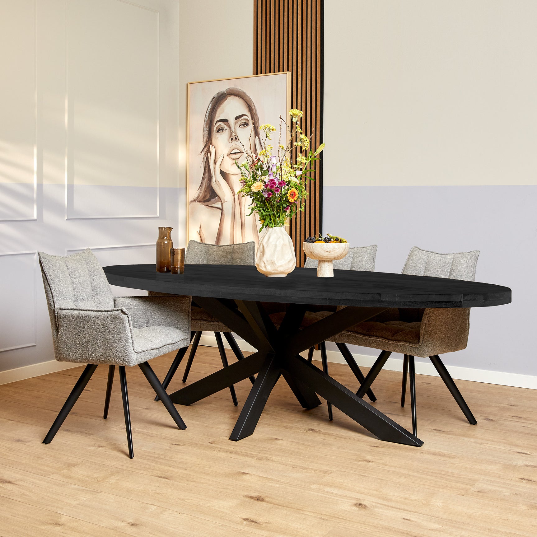 Eetkamertafel Denver Zwart | Ovaal | 300 cm