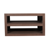 Walnoot salontafel met open front en twee legplanken in het frame