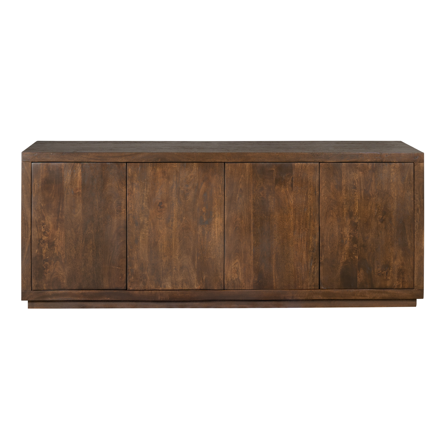Bruin houten dressoir met meerdere deurpanelen en rechthoekig bovenblad
