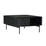 Salontafel Madison zwart: breed blad met ladefront en open bergruimte