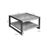 Salontafel houtlook met zwart frame, 80x80 cm, hoogte 40 cm, 2 schappen
