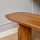 Houten eetkamerbank, ronde zitting met slanke poot