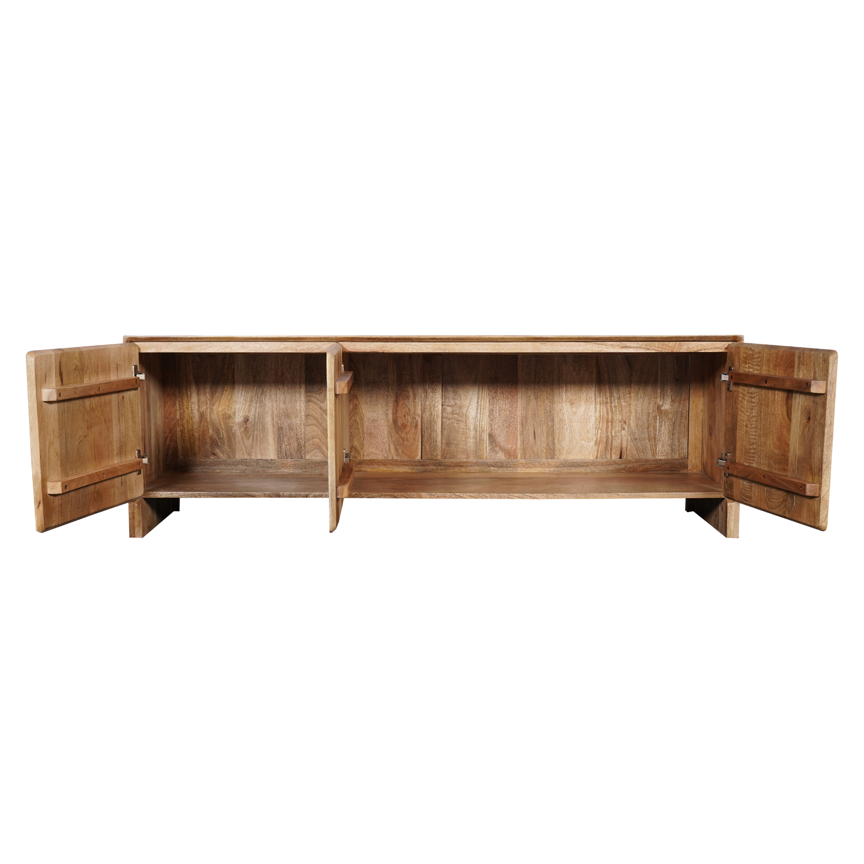 Tv-meubel Tense met twee open deuren, interieur zichtbaar, eikenlook hout