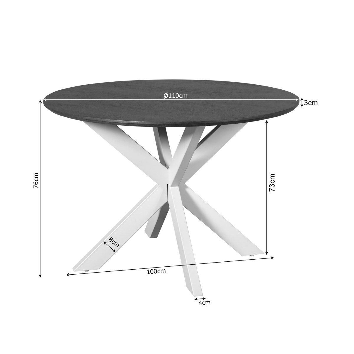 Eettafel Madison Naturel met rond blad van 110 cm en witte kruispoot