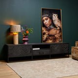 Tv-meubel 210 cm met 2 deuren en middenlade, donkergrijs geruit front