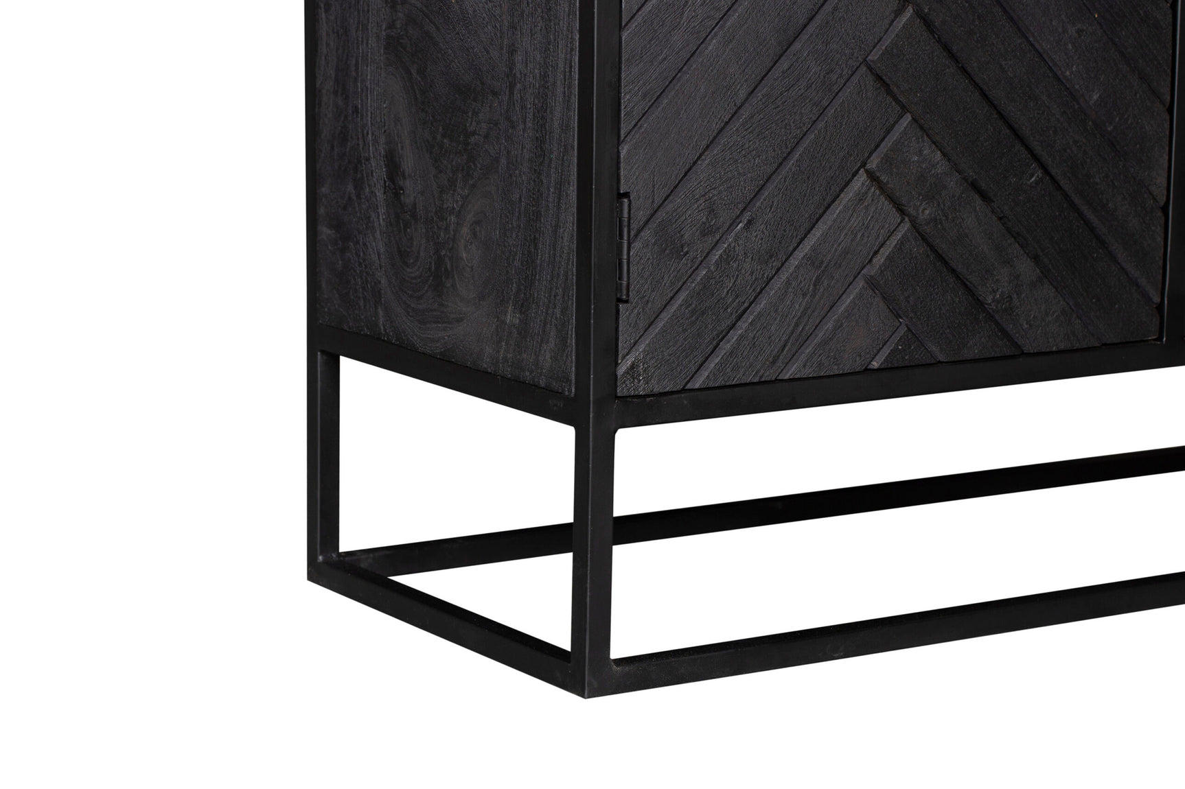 Kast onderstel met metalen frame en ruitmotief deurpaneel, zwart/grijs houtlook.