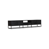 Tv-meubel 240 cm, zwart met 2 deuren en middenlade, visgraatstructuur