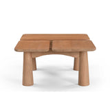 Houten salontafel met vier poten en dubbel tafelblad met twee bladdelen.