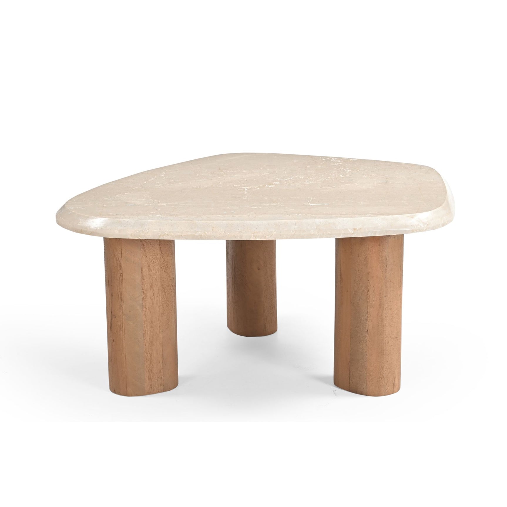Ronde salontafel met lichtbeige blad en houten pootjes