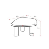Afmetingenschets salontafel Nuvé: 84 cm breed, 75 cm diep, 37 cm hoog.