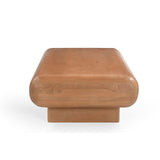 Salontafel Fedde van licht hout, zicht op afgerond blad en korte zijpanelen