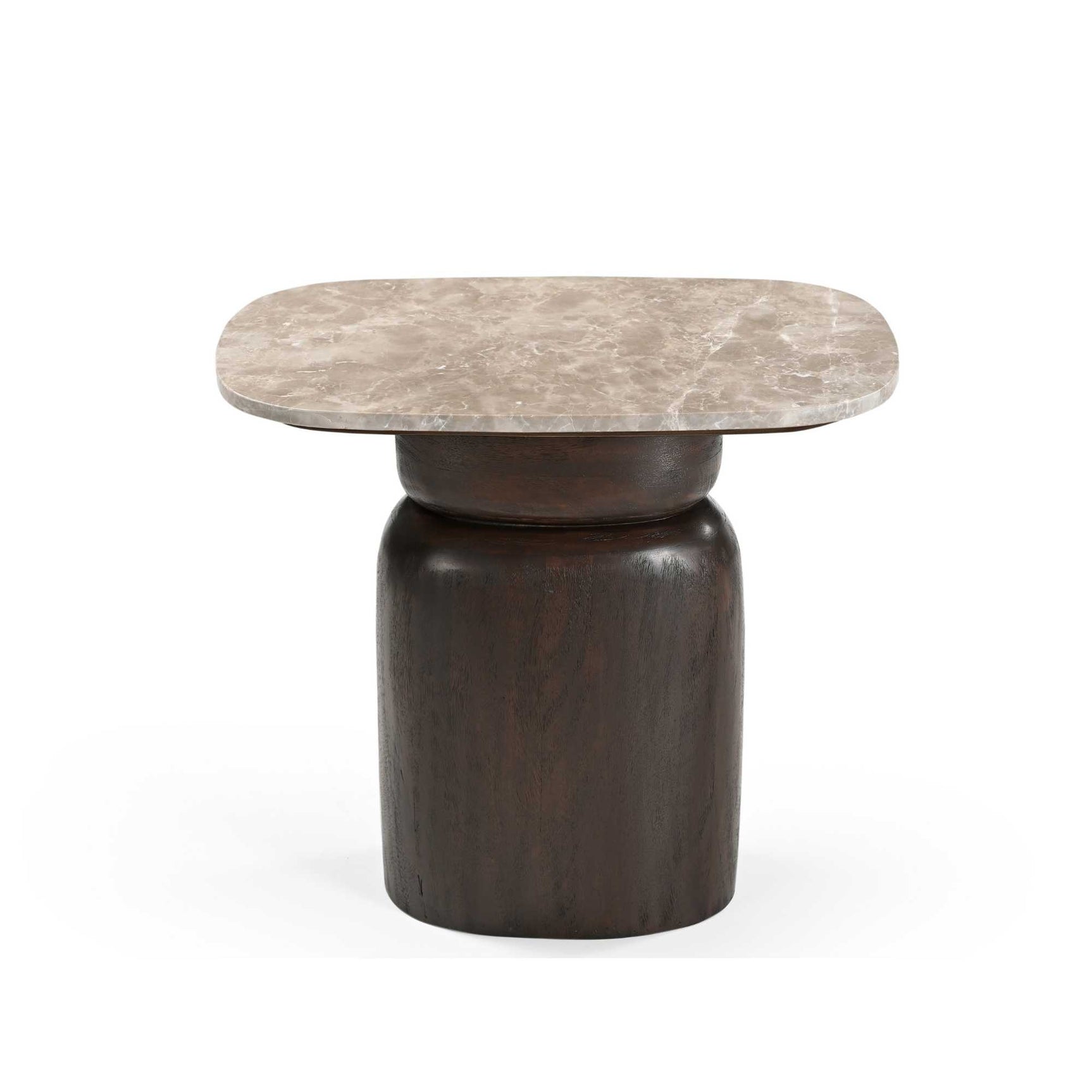 Silva bijzettafel met rond marmeren blad en donkerhouten poot, 56 cm