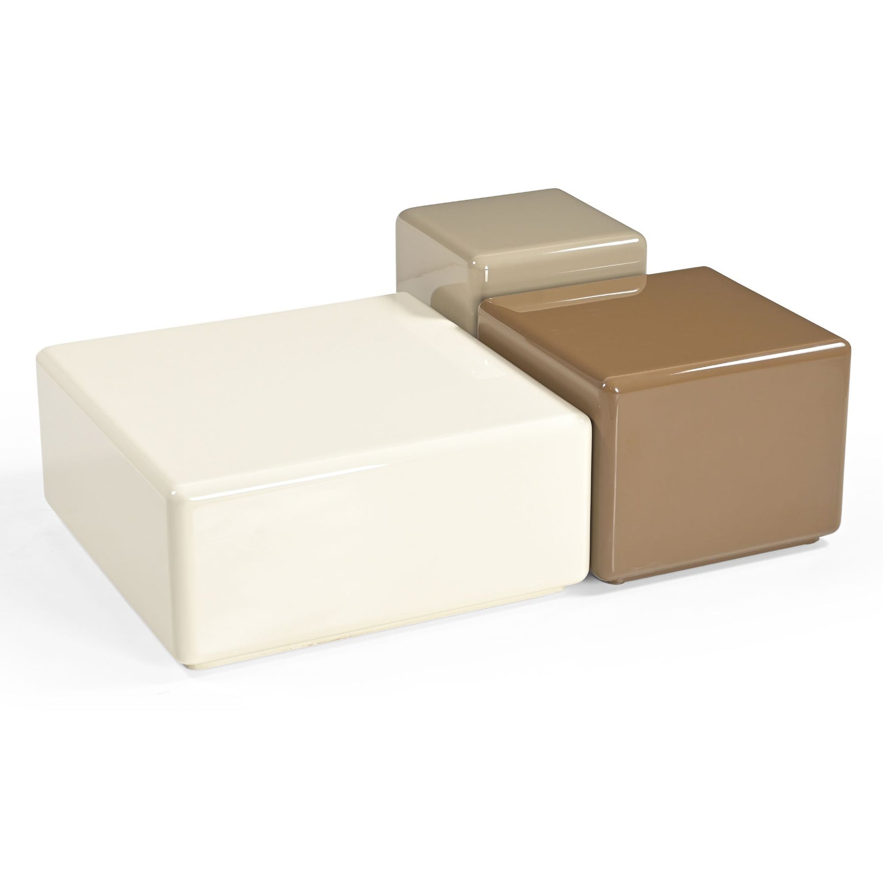 Salontafel Elias in lichtbeige en bruin, twee lage blokken met afgeronde hoeken.